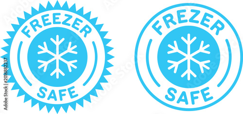 Freezer safe logo vector template suitable for business food and snowflake seal icon design representing cold storage safety frozen product approval and packaging certification branding.
