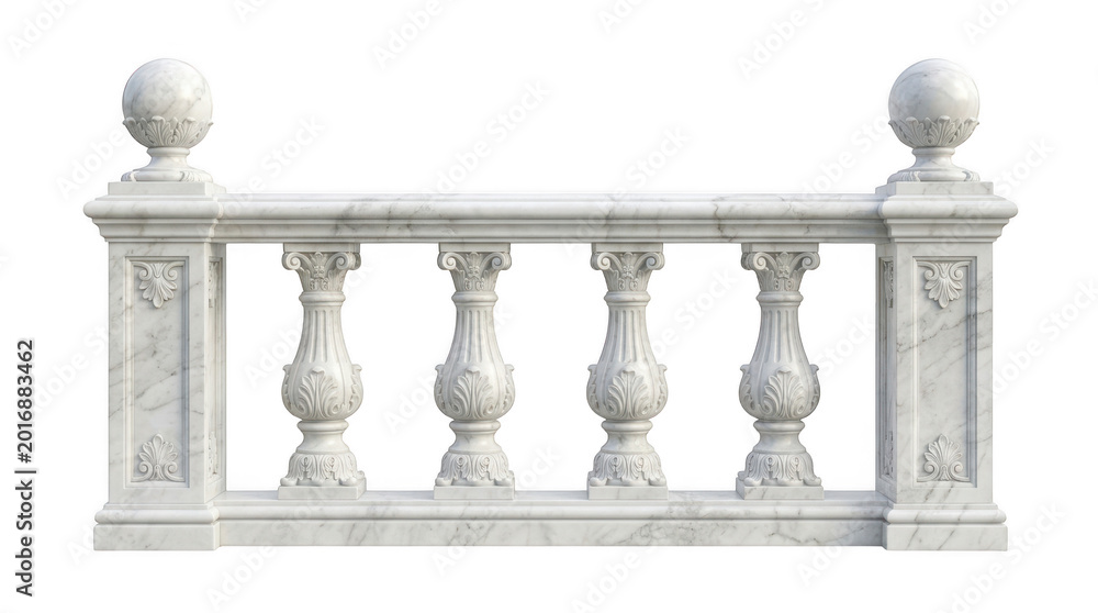 Fototapeta premium Classic white stone balustrade railing with decorative pillars