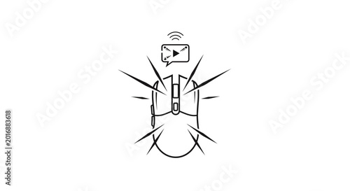 Businessman with speech bubble and icons.