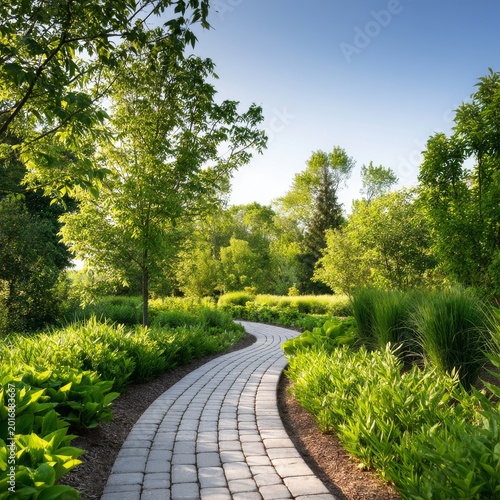 Garden Path Winding Through Greenery in a Sunny Park During Afternoon