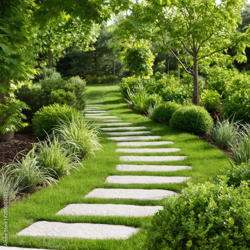 Garden Path Winding Through Greenery in a Sunny Park During Afternoon
