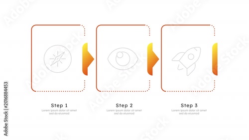 Startup productivity infographic 3 steps template animation. Process review. Sequence options HD video. Animated blank diagram visualization. Process layout empty design element. Motion graphics