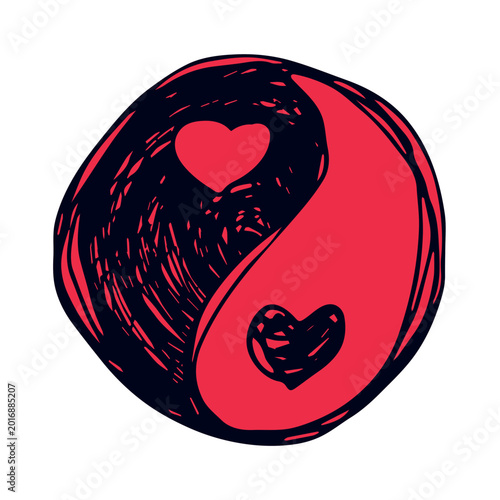 Bild auf Leinwand Hand drawn yin yang symbol with hearts Zen and Tao Harmony and balance Black and