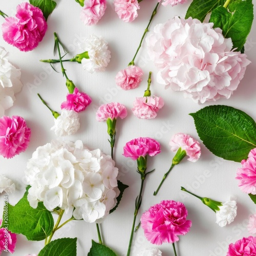 Flowers Are Arranged in a Pattern on a White Surface in a Bright Setting Duri...
