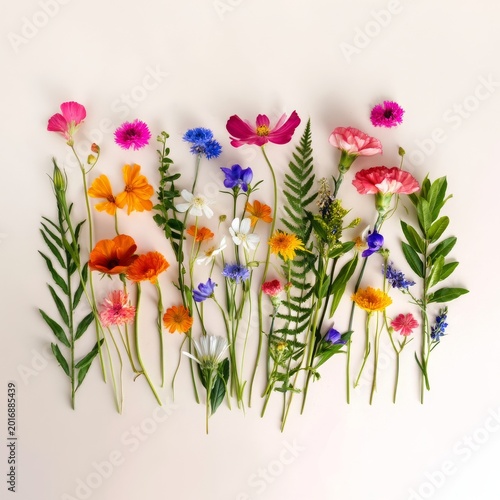 Colorful Flowers Arranged on a Light Background Create a Bright Display of Na...