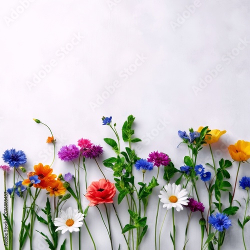Colorful Flowers Arranged Neatly on a White Background in a Close-Up View Dur...