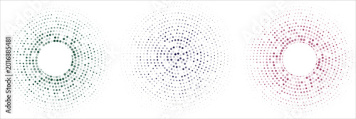 Fotografie Four circular arrangements of dots in varying colors green gray red and blue rad