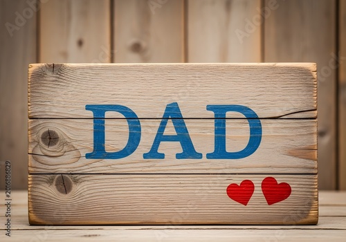 Dad sign with red hearts on a wooden background