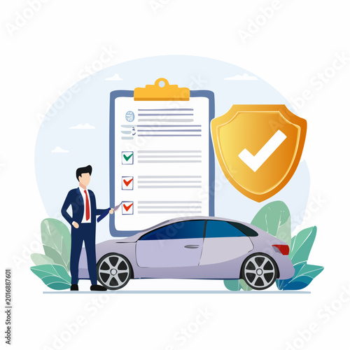 Car Insurance Policy Agreement with Checklist and Shield