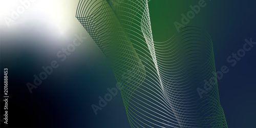 Foto Abstract Green, white, and navy blue tech wallpaper with flowing blue and pink gradient waves, futuristic modern background