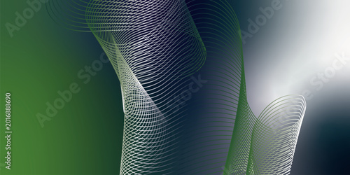 Foto Abstract Green, white, and navy blue tech wallpaper with flowing blue and pink gradient waves, futuristic modern background