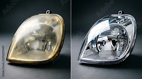 Golden and silver car headlights side by side