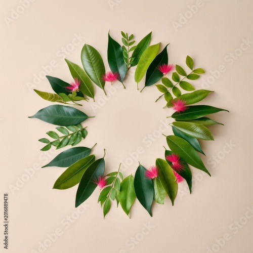 Plants and Flowers Arranged in a Circle on a Light Background During Daylight