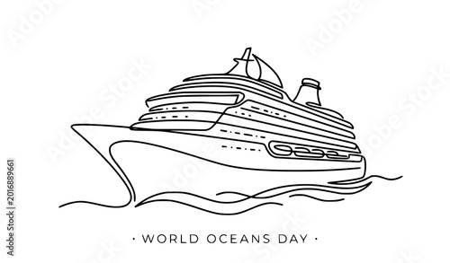 Bild auf Leinwand Minimal continuous line cruise ship front perspective single stroke sailing vess