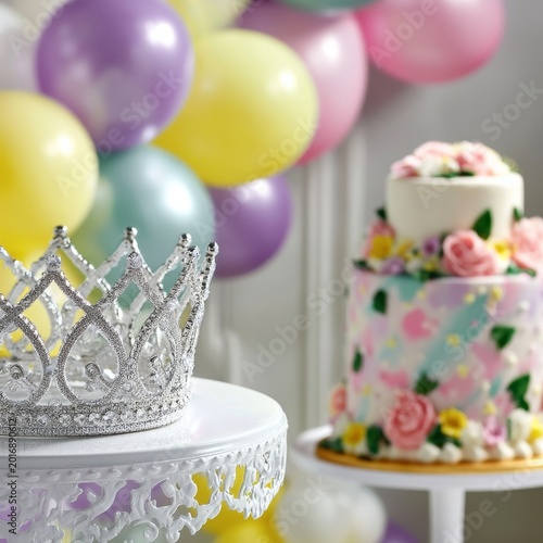 Celebration With Cake, Cupcakes, and Flowers at a Festive Event in a Decorate...