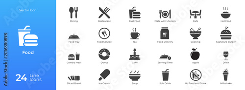 Food and Restaurant Icon Set - 24 Vector Icons for Cafe, Fast Food, and Dining Service