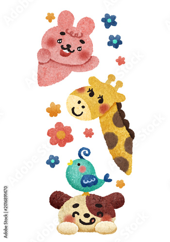 ひょっこりのぞくかわいい動物たちの手描きイラスト素材
