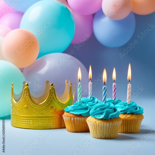 Birthday Celebration With Cupcakes and Colorful Balloons in a Festive Setting