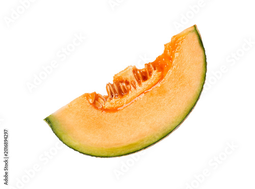 slice of cantaloupe melon isolated transparent png background.