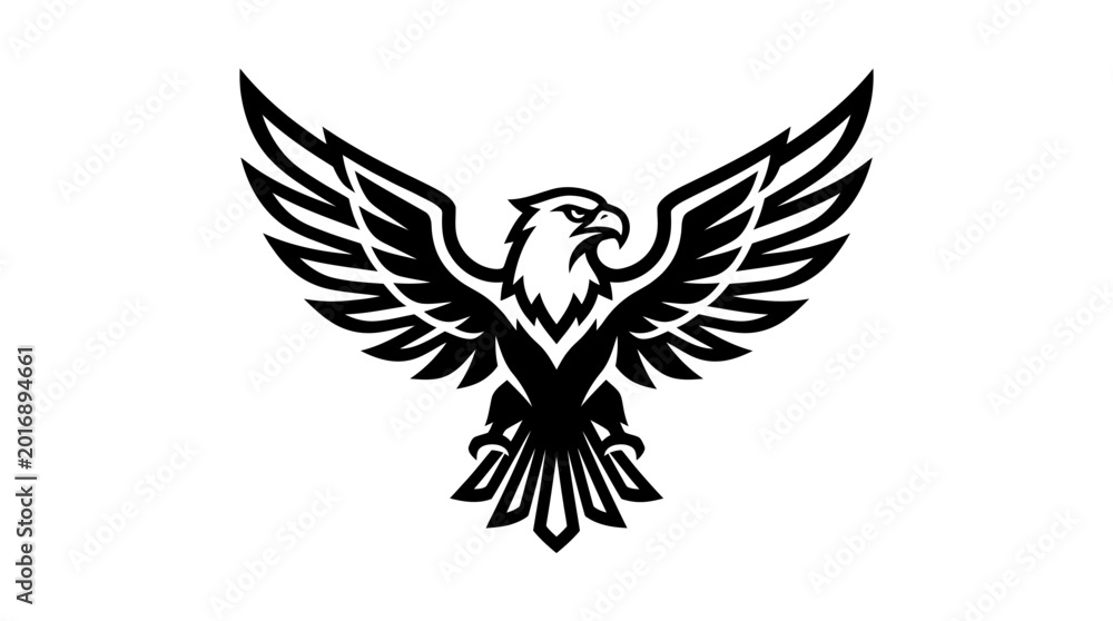 Obraz premium Black eagle with outstretched wings flying.