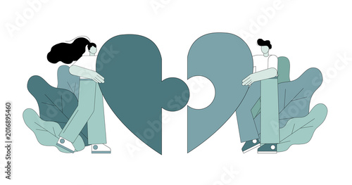 Bild auf Leinwand Man and woman collect a puzzle heart