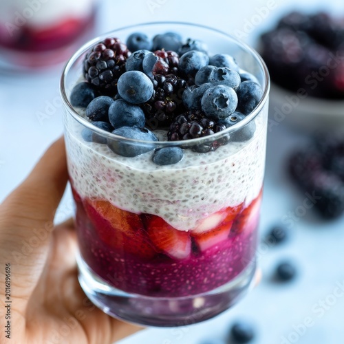 Delicious Berry Dessert Served in a Clear Glass in a Kitchen Setting