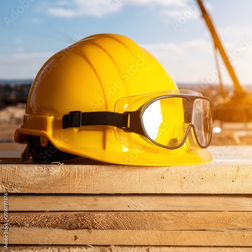 Safety Gear on Construction Site With Workers in the Background During the Day