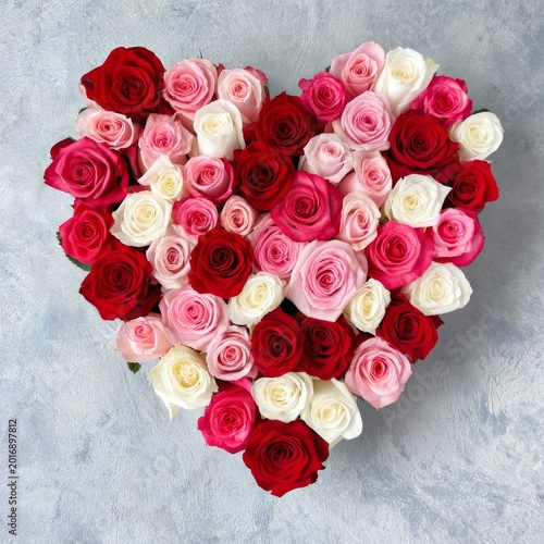 Roses Arranged in Heart Shape on Light Background for Special Occasion or Cel...