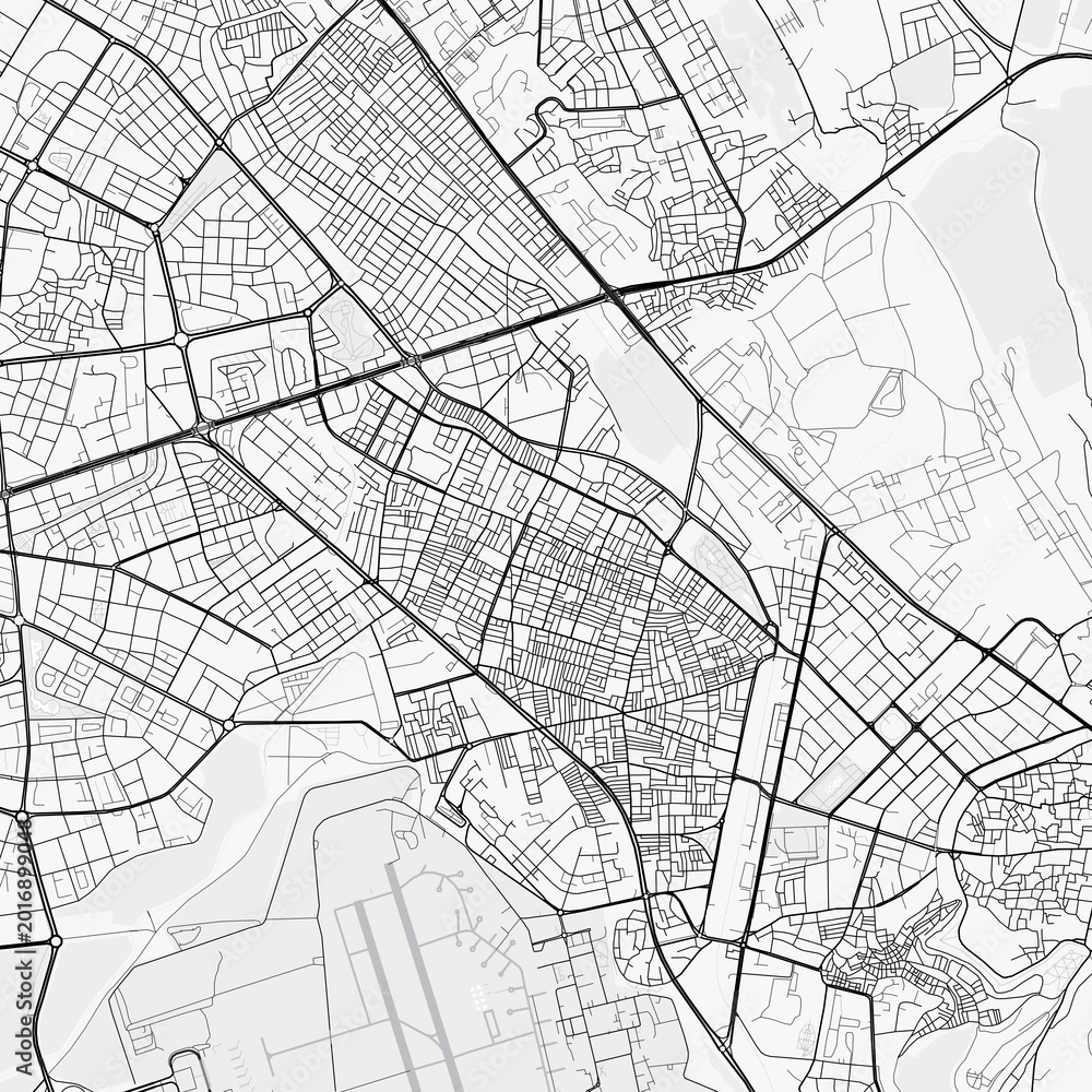 Obraz premium Diyarbakır City Map. Minimalist black and white line art poster for printing, wallpaper, wall art, and map resources for home and office decor