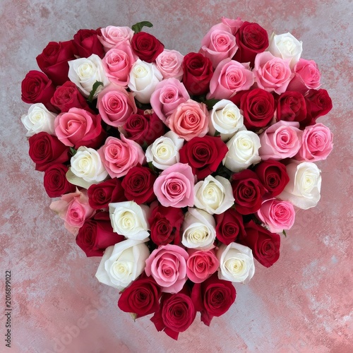 Roses Arranged in a Heart Shape on a Pink Background for a Celebration or Gif...