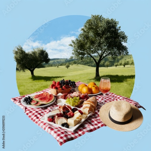 Enjoying Food and Drinks During a Picnic on a Sunny Day in a Green Field