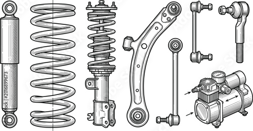 Cuadro en lienzo Automotive Suspension and Steering Components Icon Set Featuring Shock Absorbers