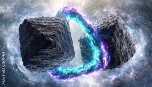 Neutron stars colliding in cosmic space with energy waves and glowing particles