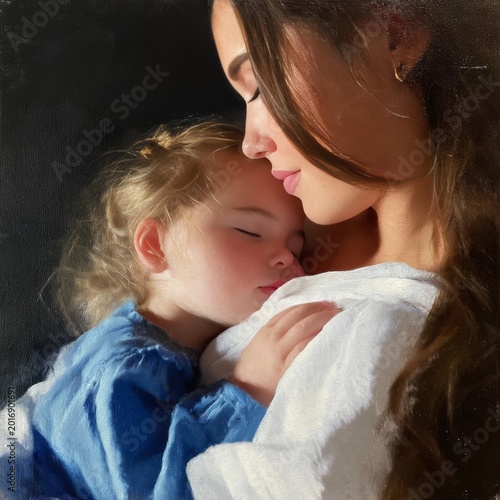 Mother Holds Child Close While Sharing a Moment of Warmth in Soft Light