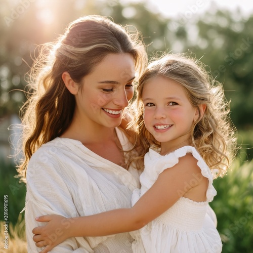 Mother and Daughter Share a Moment in a Sunny Field During the Afternoon