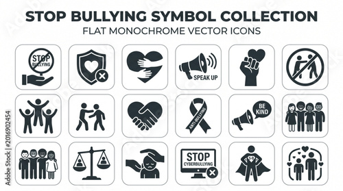 Fotografie Stop Bullying Symbol Collection Flat Monochrome Vector Icons.