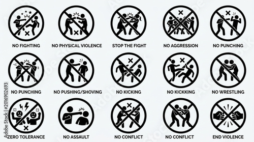 Quadro su tela Collection of No Fighting Symbols and Icons.
