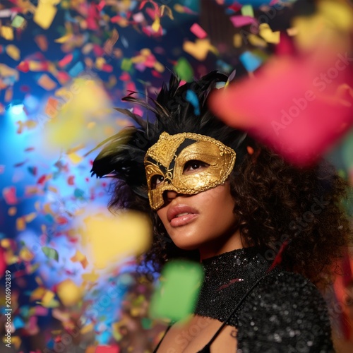People Celebrate in Colorful Masks at a Lively Party During the Night