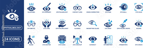 Foto Ophthalmology Solid Icon Set Featuring Eye Care, Optometry, Vision Correction, E