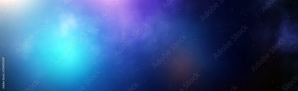 Fototapeta premium Wide web banner background. Smooth glowing starry night sky texture with blue and violet colors.
