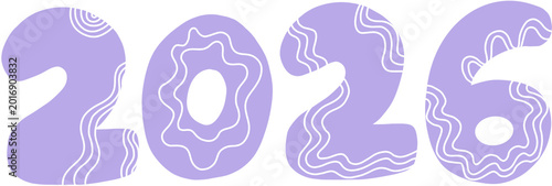 Cute Purple 2026 Typography Illustration Isolated on Transparent Background