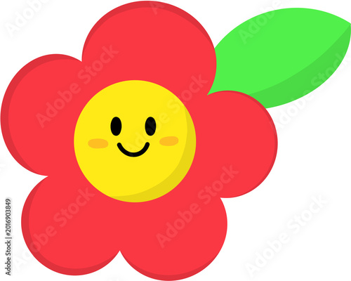 Cute Smiling Red Flower Character Isolated on Transparent Background
