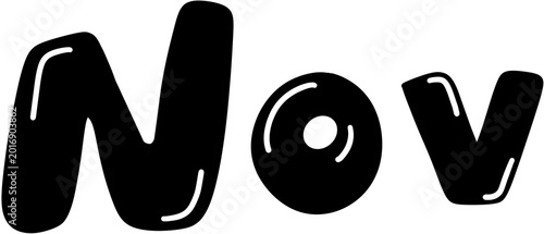 Glossy Black NOV Bubble Lettering PNG