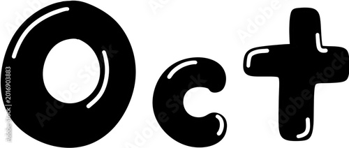 Glossy Black OCT Lettering with Plus Symbol PNG