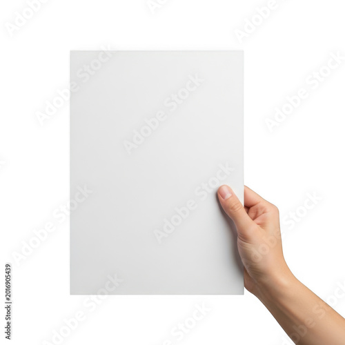 A close-up image of a person holding a blank white sheet of paper.