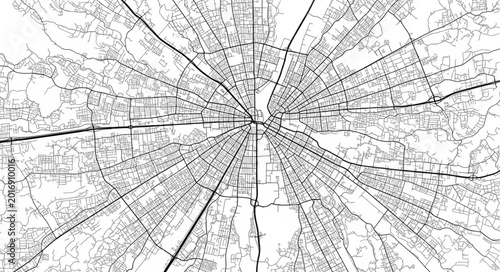 Cuadro en lienzo Abstract city map with radial street network and detailed buildings