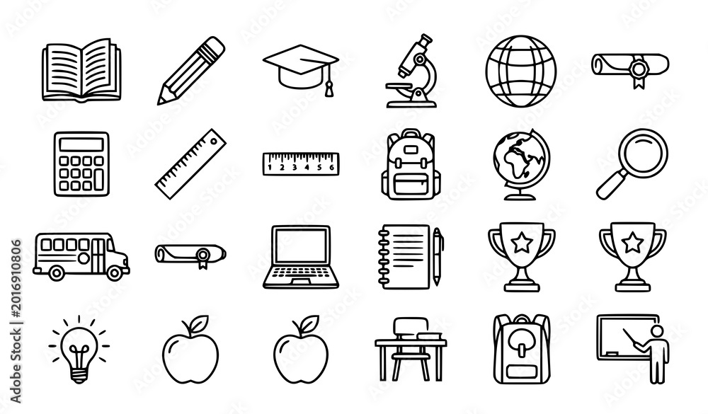 Fototapeta premium Education and learning editable line icons set with modern school and study outline symbols