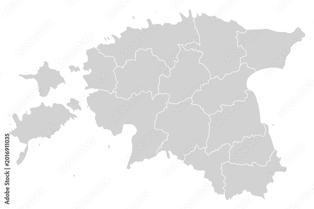 Fototapeta premium Grey with White Outline Estonia Map with District Borders Europe Country