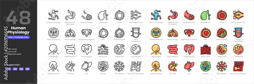 Foto Human physiology icon set collection - colored outline line art style