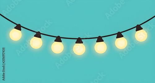 Quadro su tela lights, string, festive, vector, hanging, illustration, party, holiday, decorati